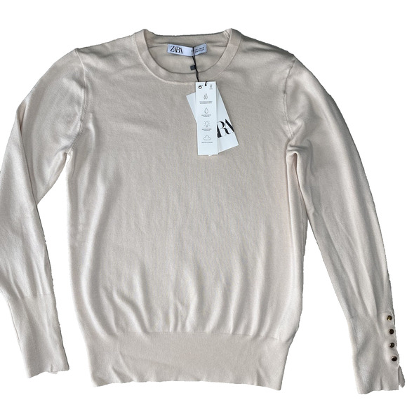 Zara Shirt Womens Size Large NEW Ivory Knit Long Sleeve Casual Cozy Chic Office - Picture 1 of 7